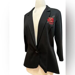 Stylish Black Women's Blazer with Red Embroidery